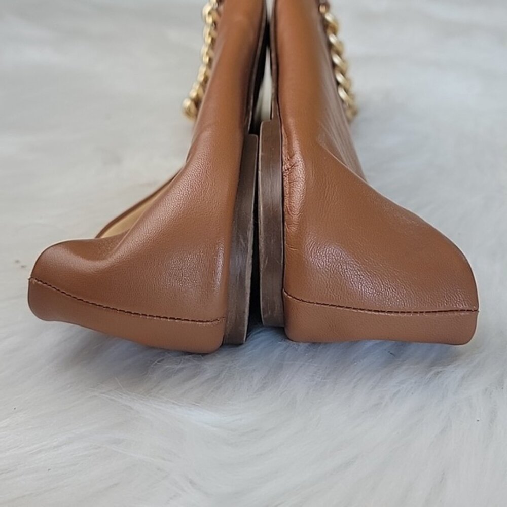 J.CREW Two Tone Leather Cap Toe Gold Chain Accent Preppy Old Money Ballet Flat 9 - Picture 9 of 14